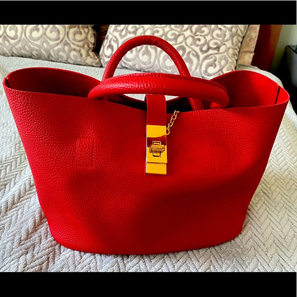 Elegant Red Leather Tote Bag